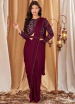 Chinnon Magenta Party Wear Embroidery Work Ready To Wear Saree